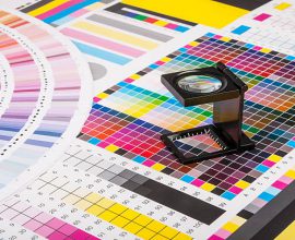 The magnifying glass standing on a leaf of the test print